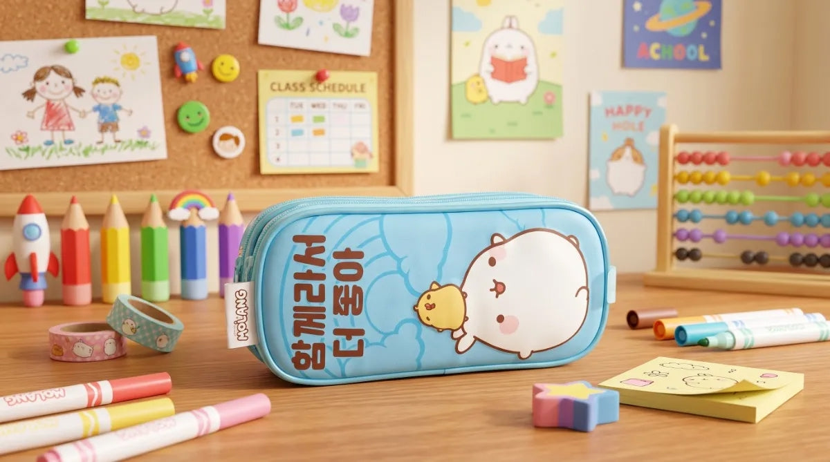 Lapicera Escolar Molang Y Piu Piu Azul Doble Compartimiento