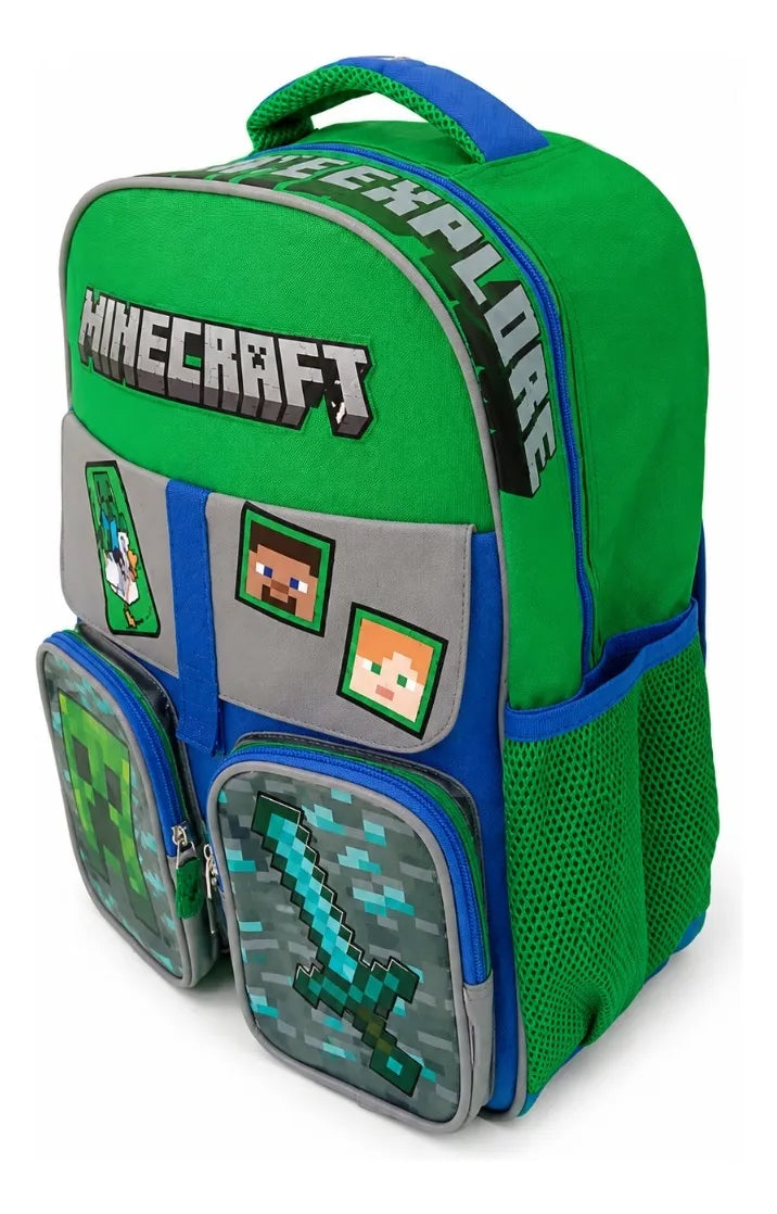 Mochila Escolar Minecraft Ruz Con Steve Alex Y Zombie