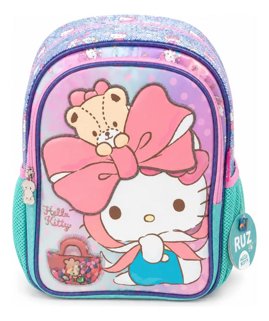 Mochila Kinder Ruz Hello Kitty Con Moño Grande Rosa Y Oso