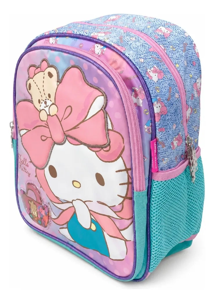 Mochila Kinder Ruz Hello Kitty Con Moño Grande Rosa Y Oso
