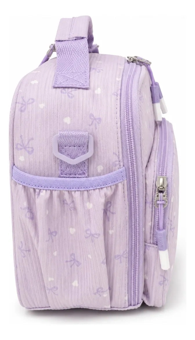 Lonchera Lluvia Lila Pastel Con Diseño De Moños Y Corazones