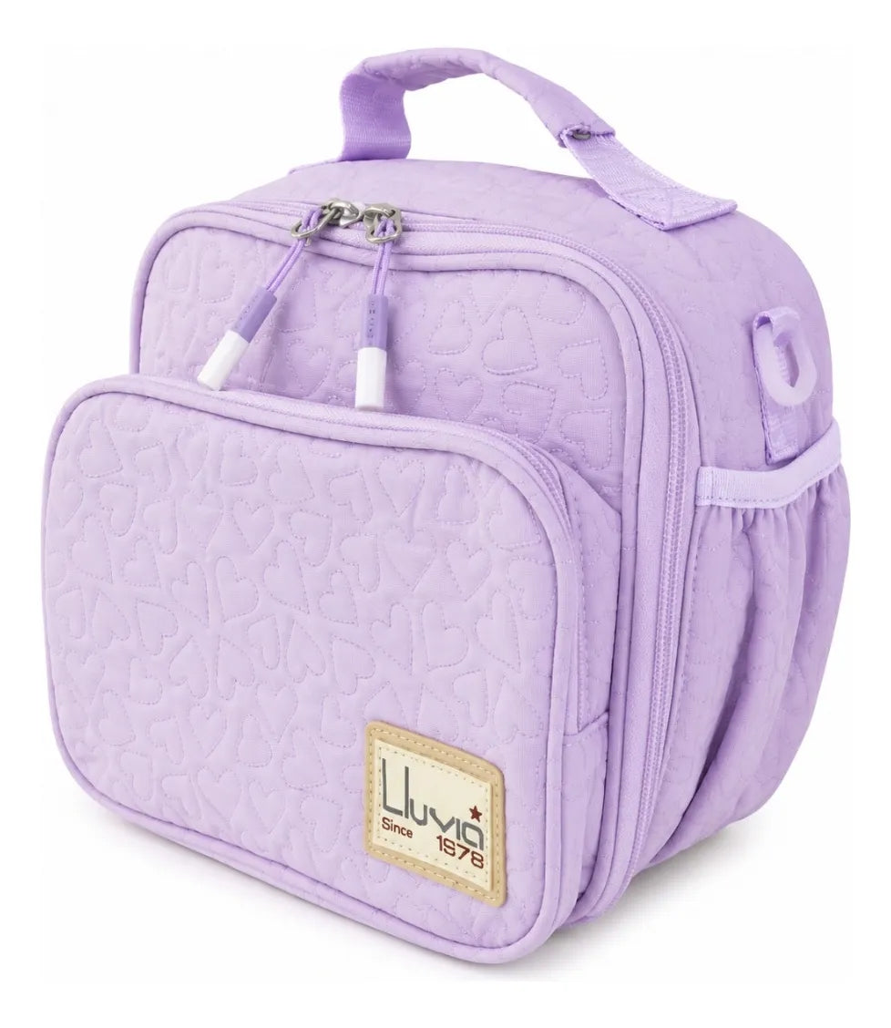 Lonchera Elegante Lluvia Con Corazones En Relieve Color Lila