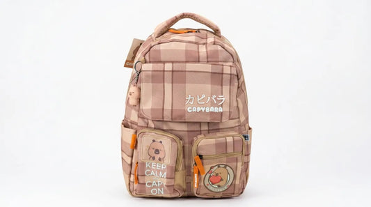 Mochila Escolar Fotorama Capybara Beige Con 4 Bolsillos