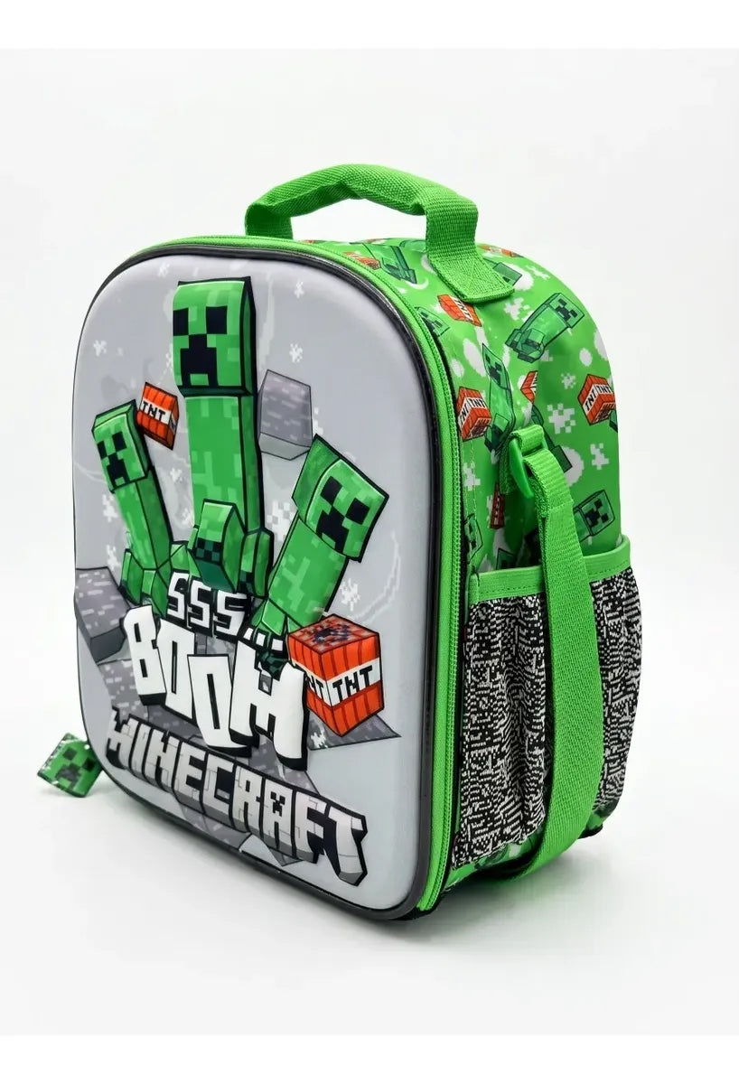 Lonchera Escolar Ruz Minecraft Con Diseño Creeper Y Bloques