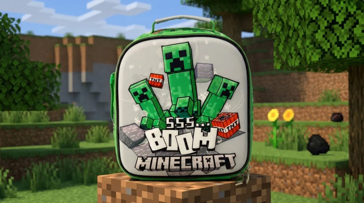 Lonchera Escolar Ruz Minecraft Con Diseño Creeper Y Bloques