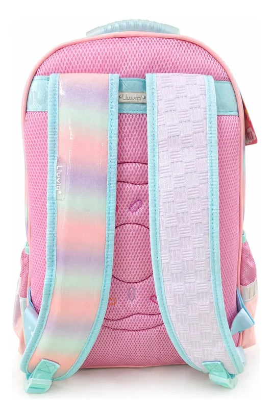 Mochila Escolar Lluvia Con Osita Glitter Y Monedero 3d