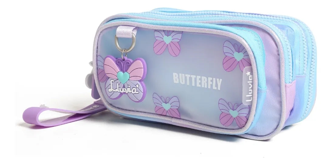Lapicera Lluvia Butterfly Azul Con 4 Cierres Y Llavero