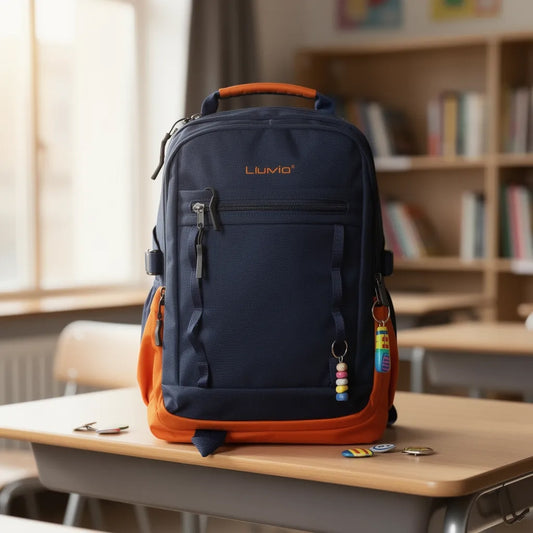 Mochila Juvenil Lluvia Azul Marino Y Naranja Moderna