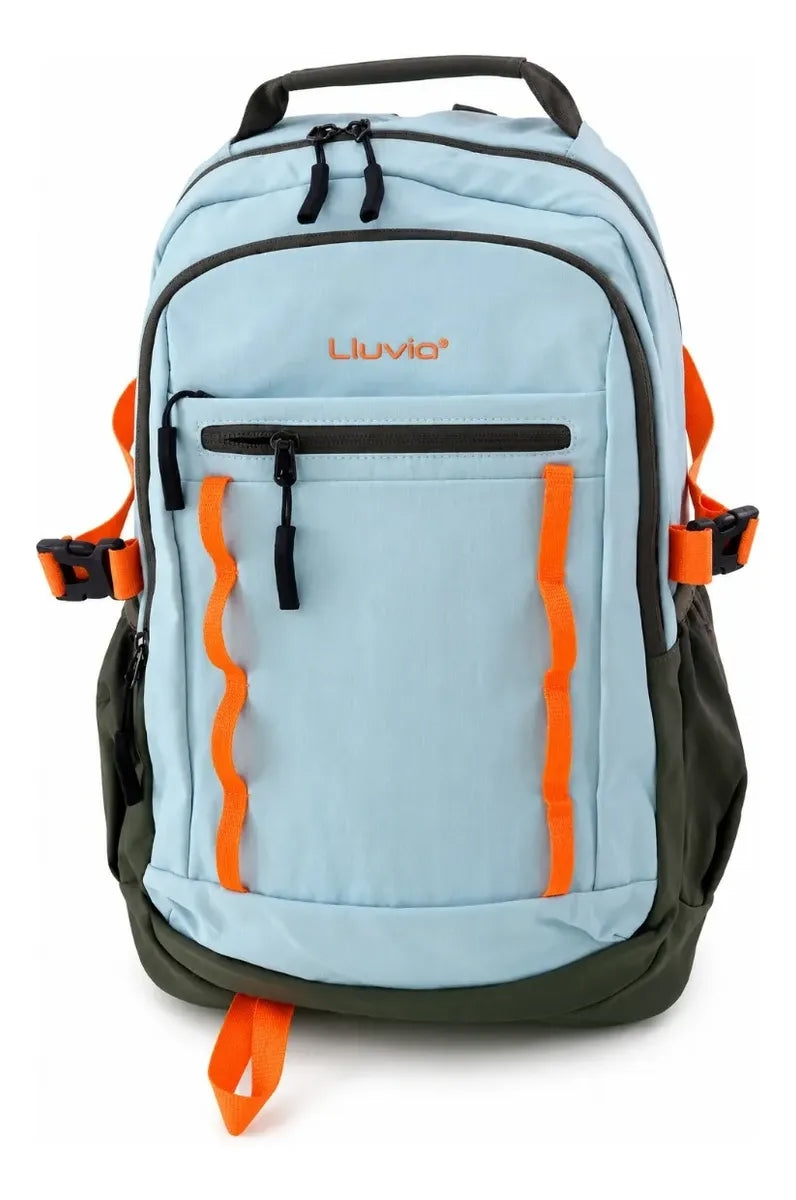 Mochila Juvenil Lluvia Menta Con Detalles Naranja Neon