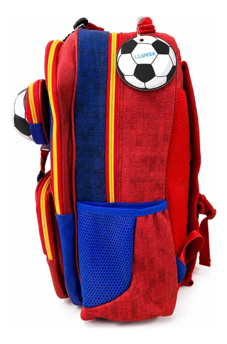 Mochila Primaria Lluvia Grande 3 Bolsillos Diseño Futbol