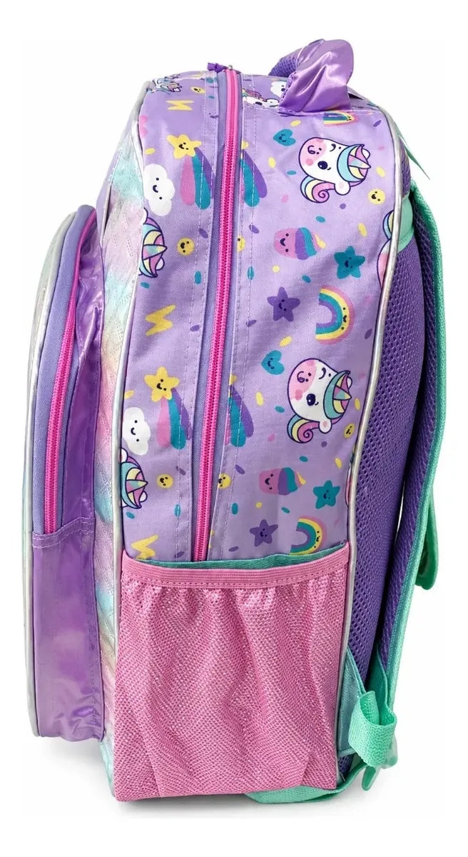 Set Tres Piezas Lluvia Unicornio Lila Con Lonchera Lapicera