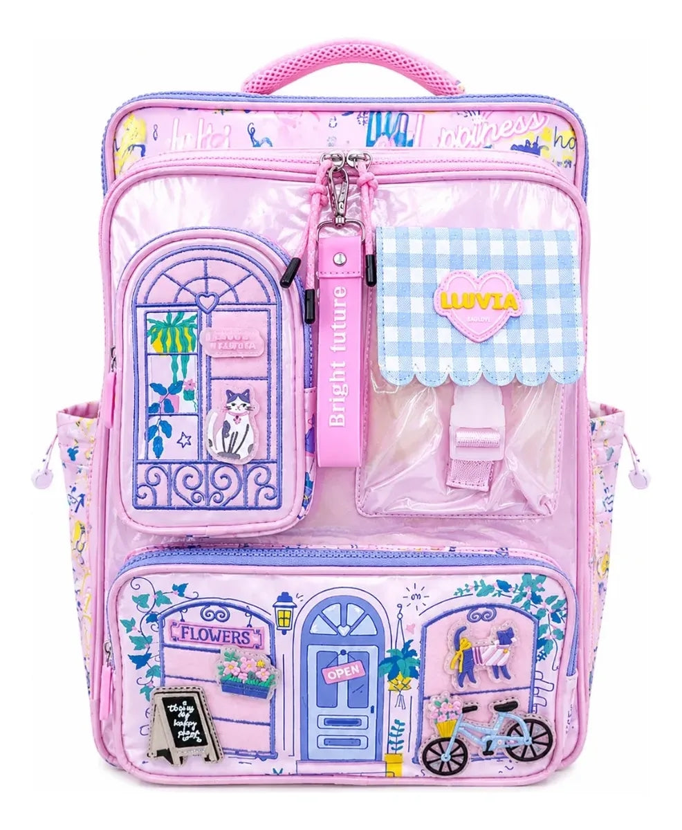 Set Escolar Tres Piezas Lluvia Diseño Florería Rosa Satinado