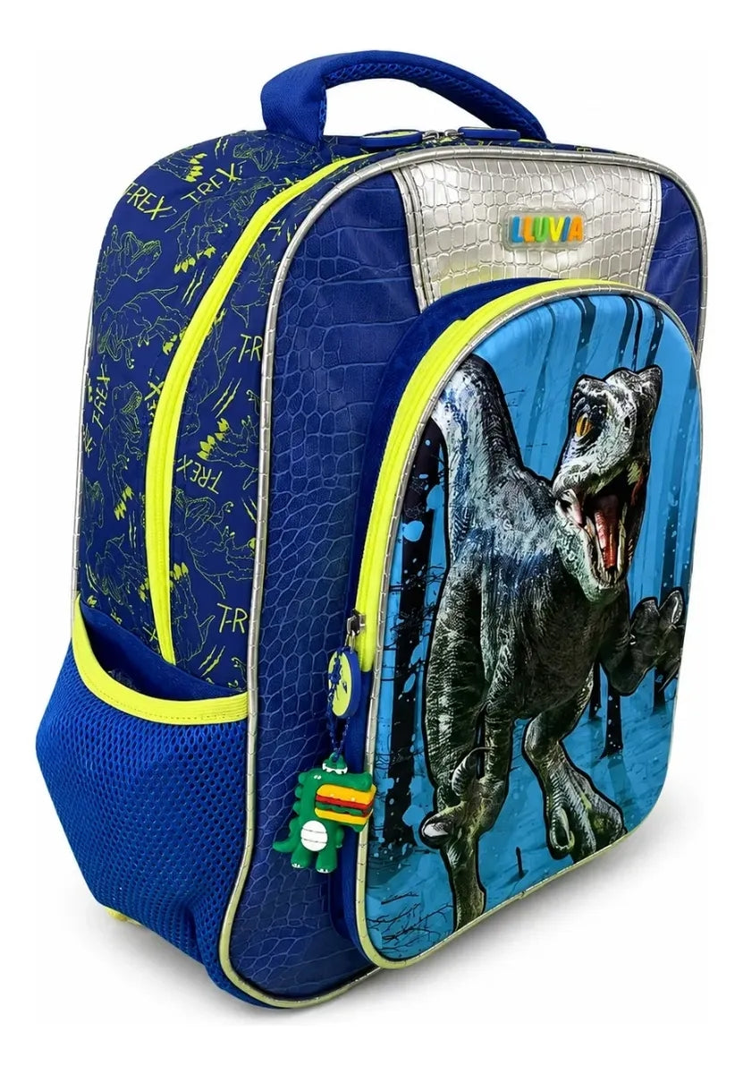 Set Tres Piezas Lluvia Dinosaurio T-rex Azul Verde Limón