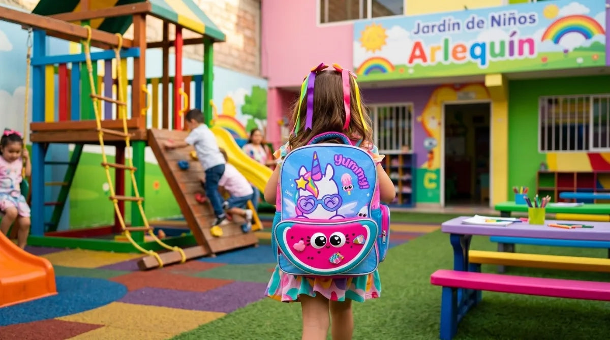 Mochila Kinder Ruz Unicornio Onix Con Pines Color Azul Rosa