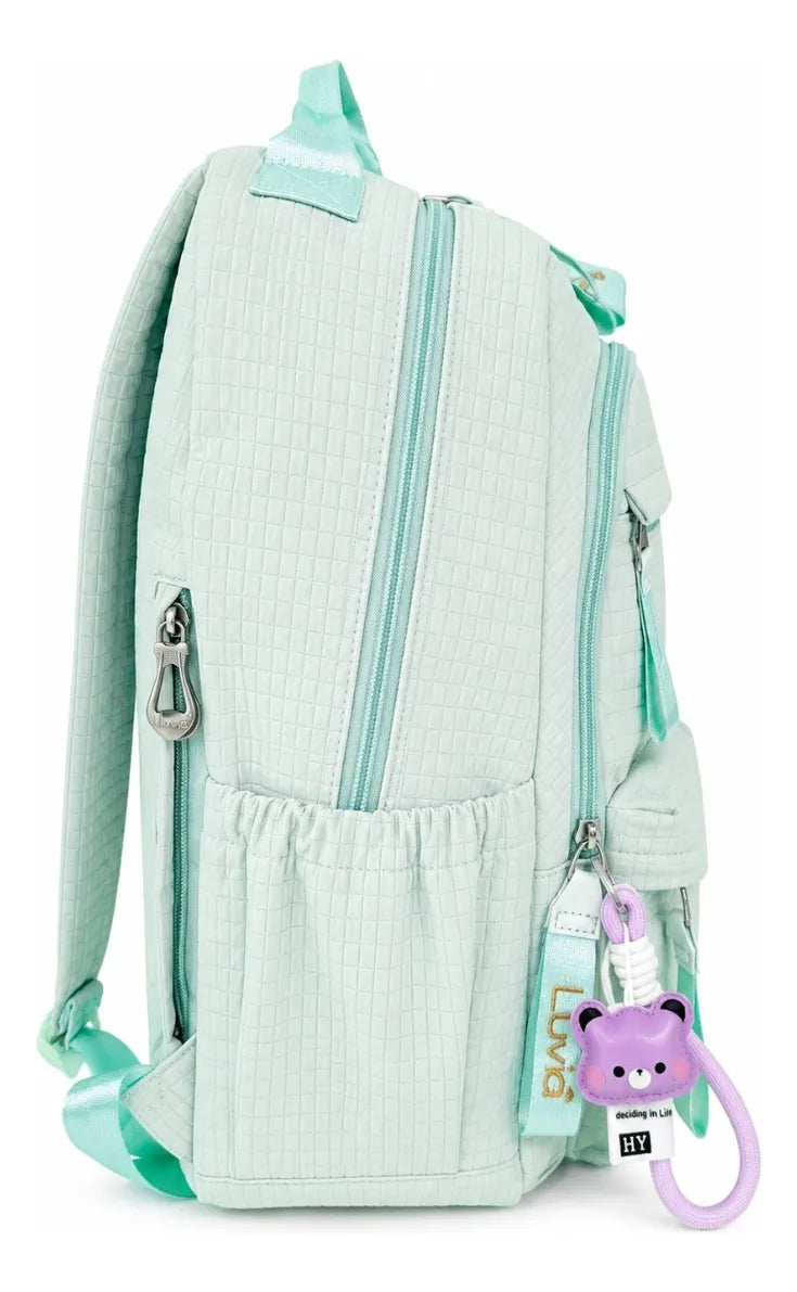 Mochila Juvenil Lluvia Diseño Cuadriculado Verde Menta