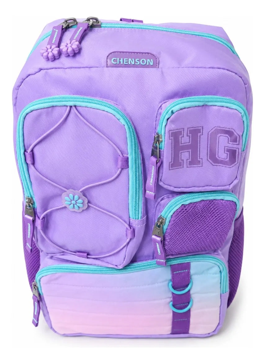 Mochila Escolar Juvenil Chenson Lila Degradada Y Azul