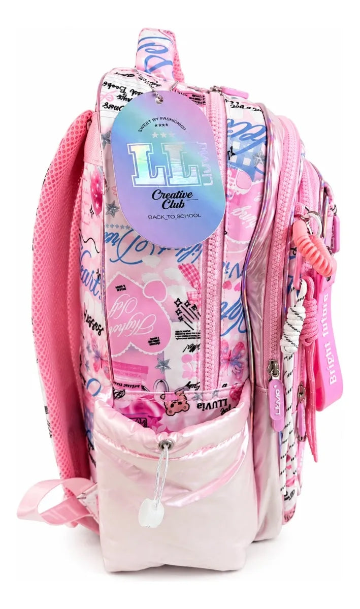 Set Mochila Lluvia Girl Rosa Satinada Con Bolsillo Antirrobo