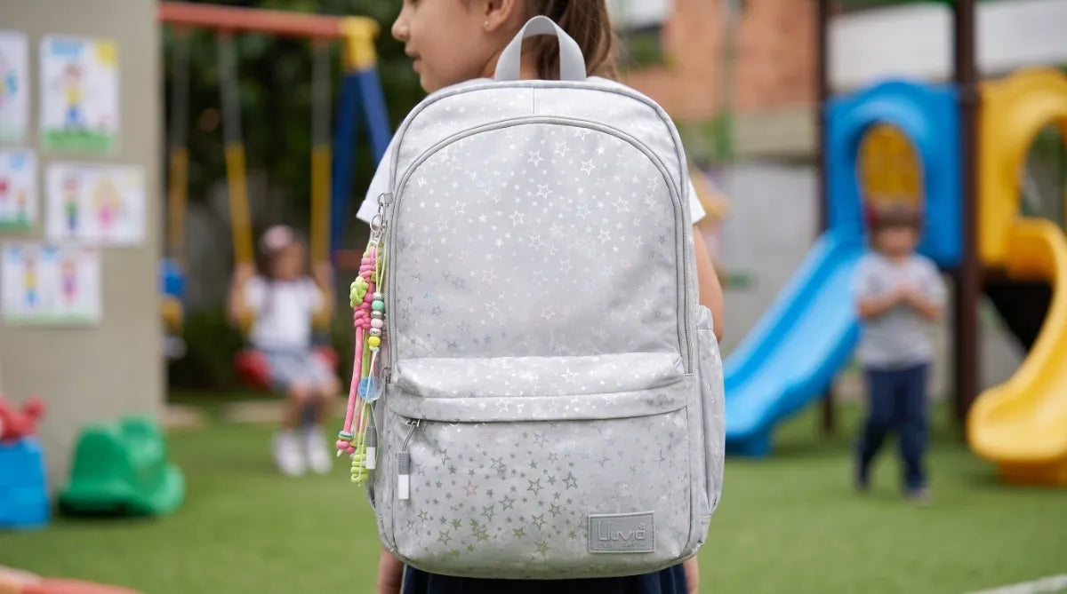 Mochila Escolar Lluvia Gris Plata Repelente Al Agua Premium