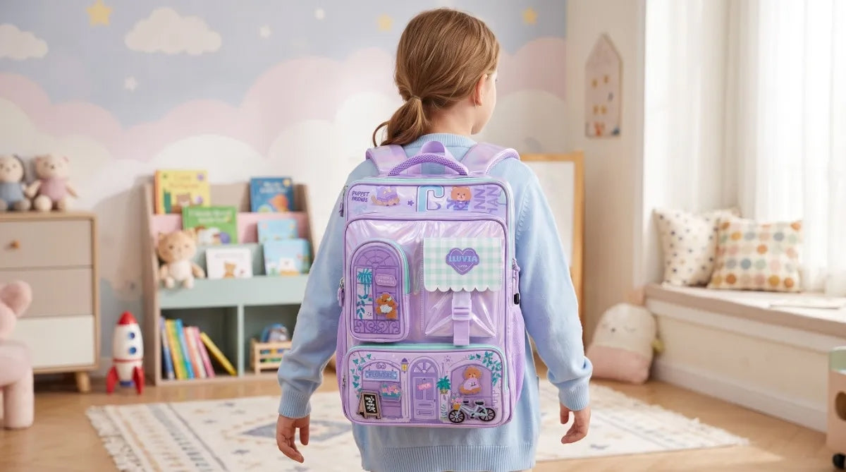 Mochila Lluvia Lila Con Velcro Y Personajes Desmontables