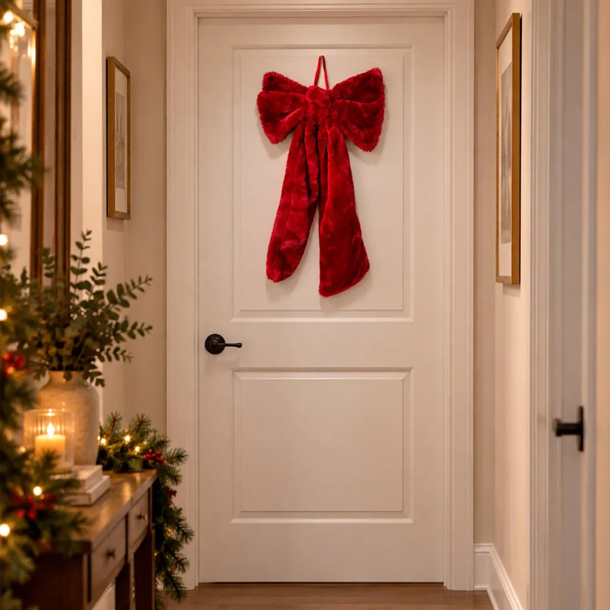 Moño Navideño Lluvia Light Rojo Vino Afelpado 50 Cm