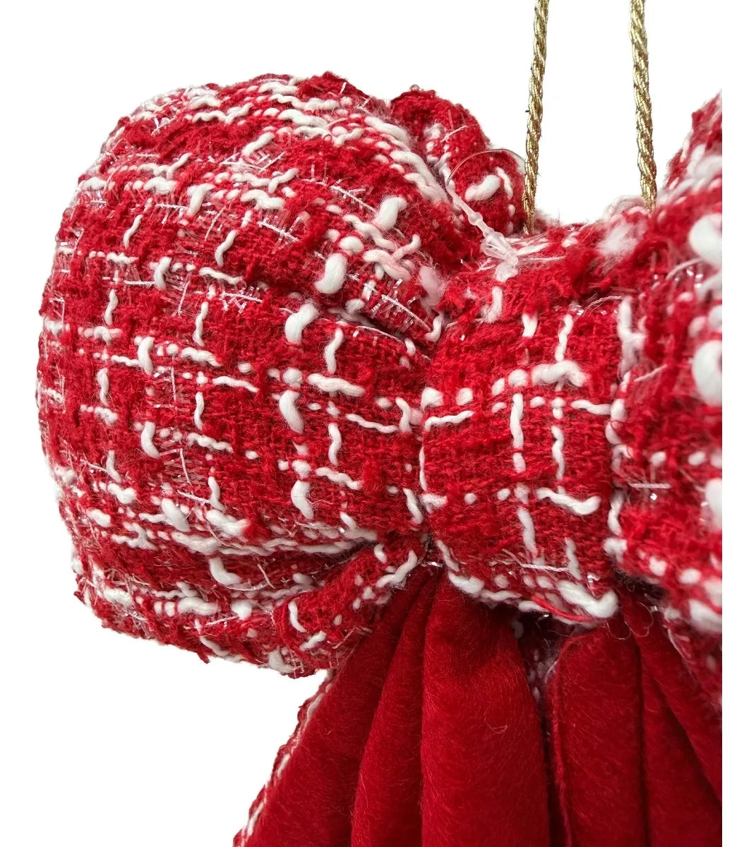 Moño Navideño Lluvia Light Rojo Blanco Texturizado 32 Cm