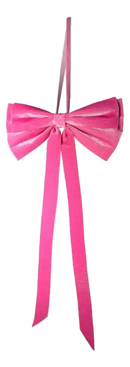 Moño Navideño Lluvia Rosa Con Listones Largos 63 Cm