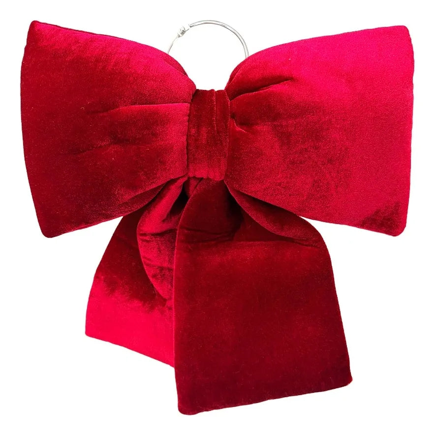 Moño Navideño Lluvia Rojo Vino Acolchado Con Aro 30 Cm