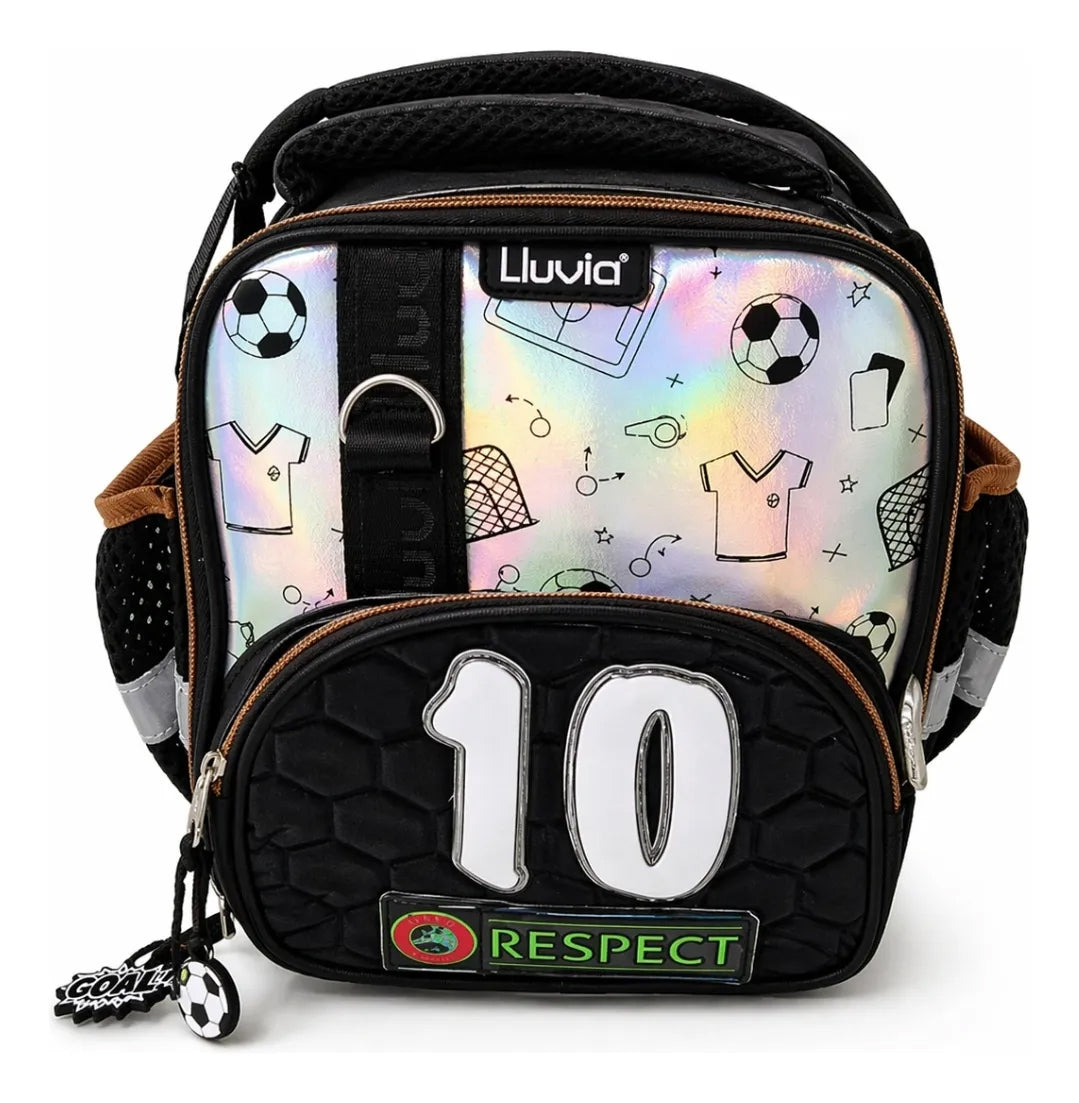 Set De Mochila Escolar Lluvia Numero 10 Futbol Tres Piezas