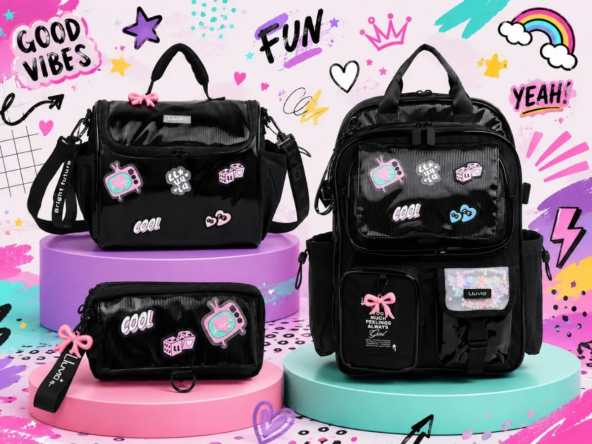 Set De Mochila Lluvia Cool Girl Con Parches Tres Piezas