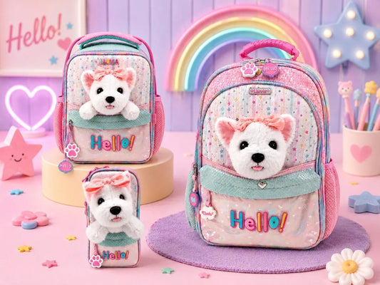 Set De Mochila Primaria Lluvia Diseño Perrito Tres Piezas