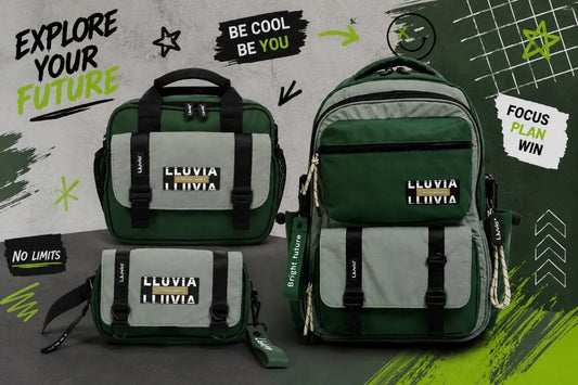 Set Mochila Lluvia Verde Olivo Con Lonchera Y Lapicera