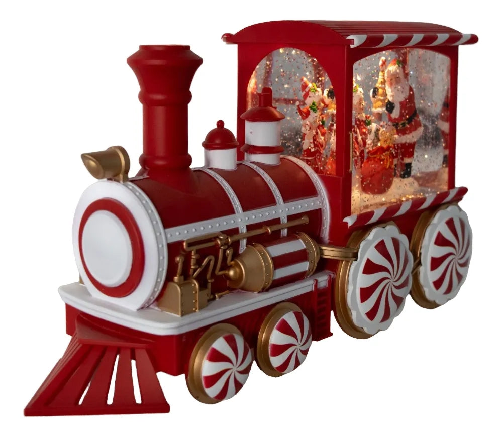 Lámpara Navideña Tren Con Santa Y Duendes  21x25x8 Cm