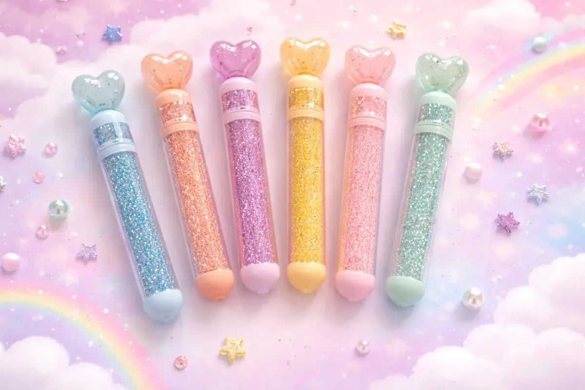 Marcatextos Kawaii 6 Piezas Gliter Kawaii Diseño De Corazón