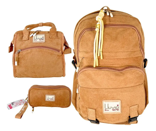 Paquete Mochila 3piezas Marca Lluvia Vintage Primaria