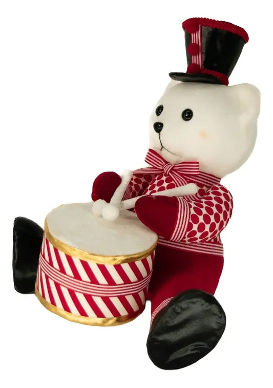 Muñeco Navideño Osito Tamborilero De Terciopelo 32x22x33