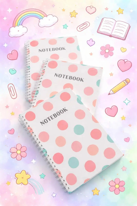 Libretas 3 Piezas Cuadriculadas Diseño Polka Dots Pastel