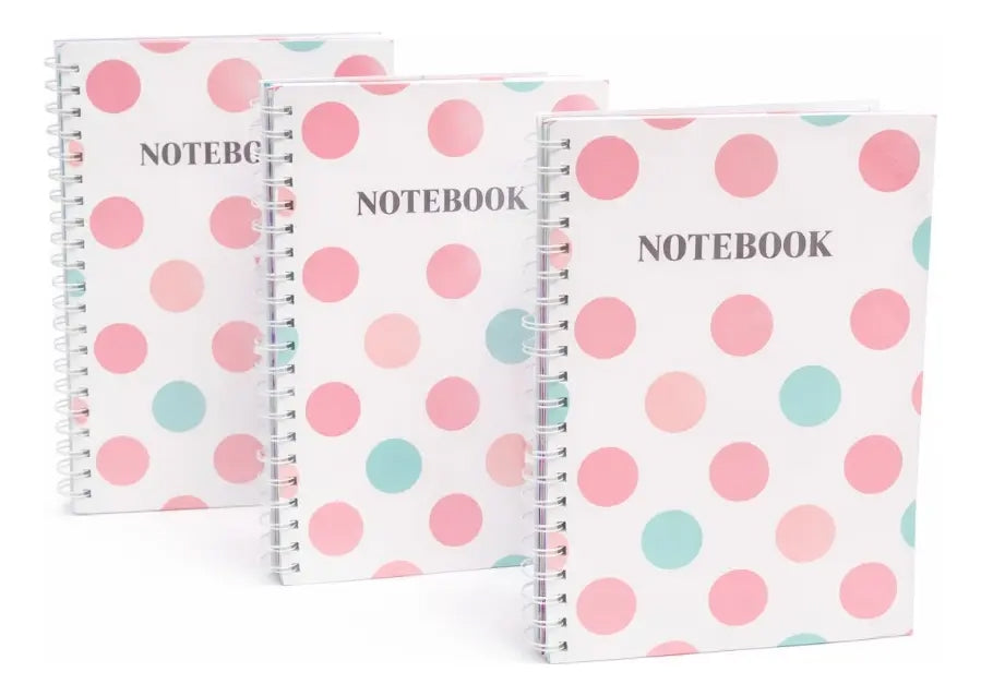 Libretas 3 Piezas Cuadriculadas Diseño Polka Dots Pastel