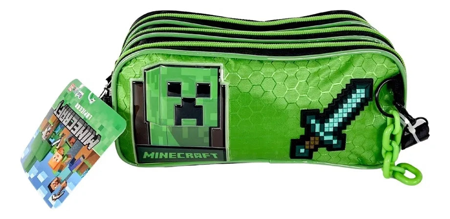 Paquete 3 Piezas Mochila Minecraft Ruz Verde Primaria