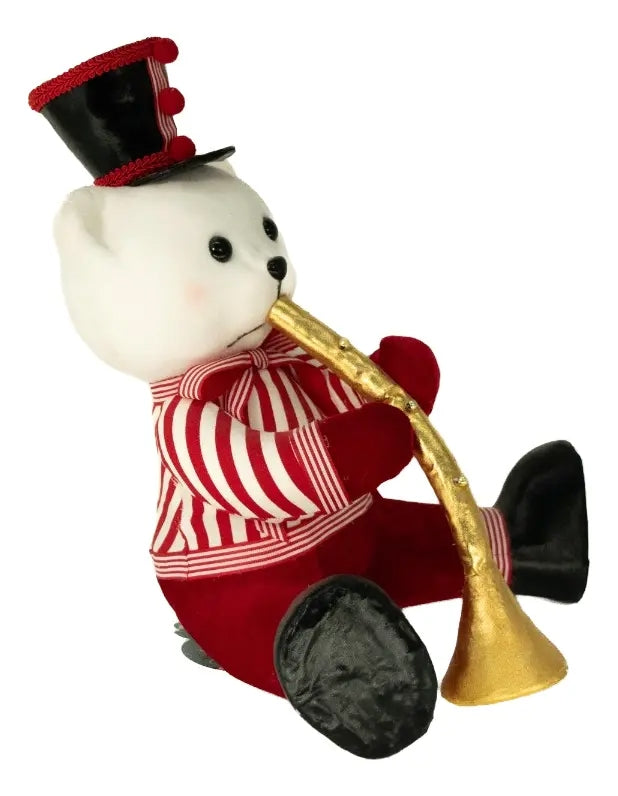 Muñeco Navideño Oso Con Trompeta Roja 32x22x33
