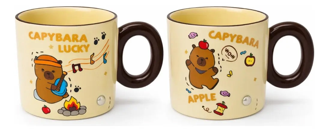 Taza Capibara Lluvia Con Tapa Y Figura Decorativa 360 Ml