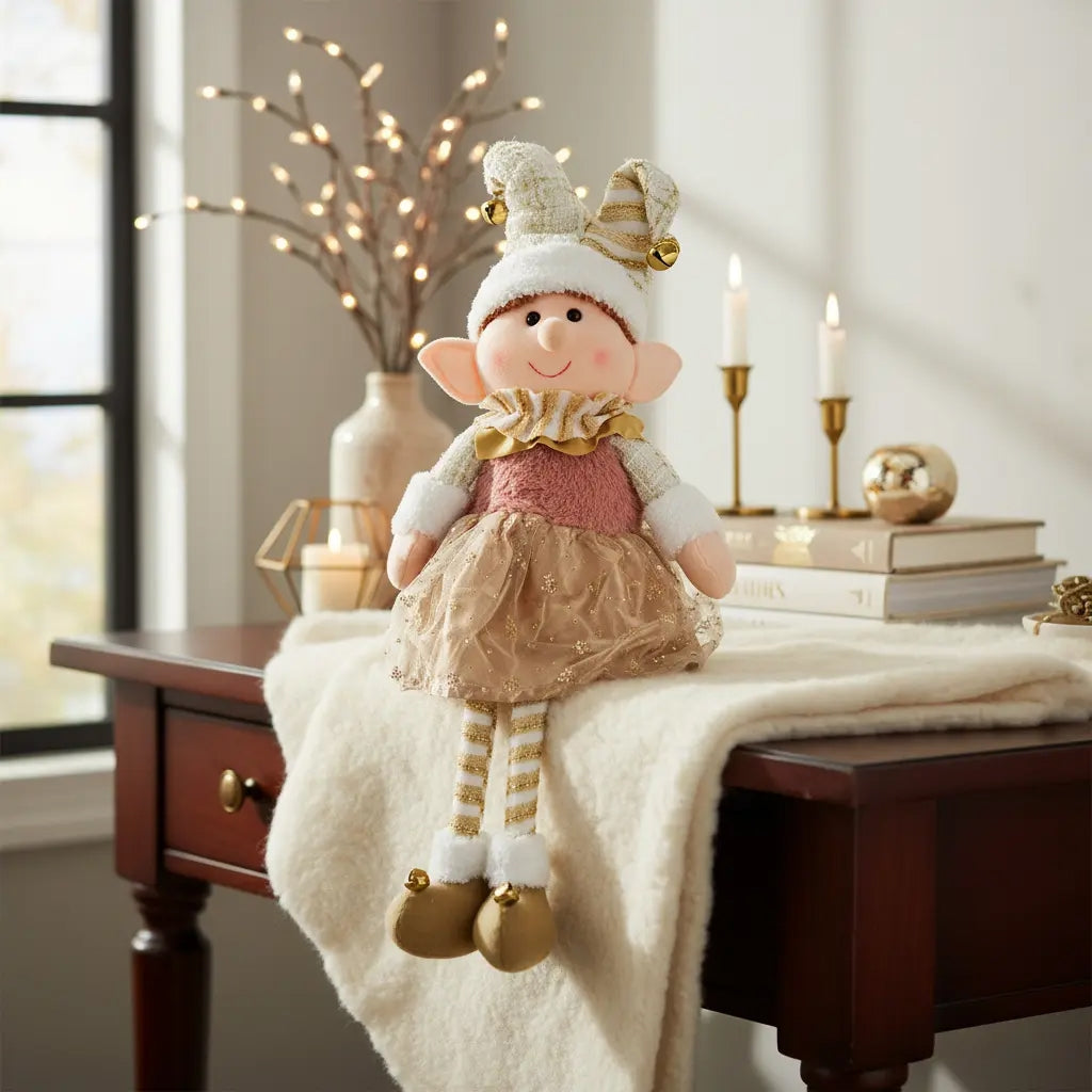 Decoracion Muñeco Patón Navideño Rosa Champán 64x12x20