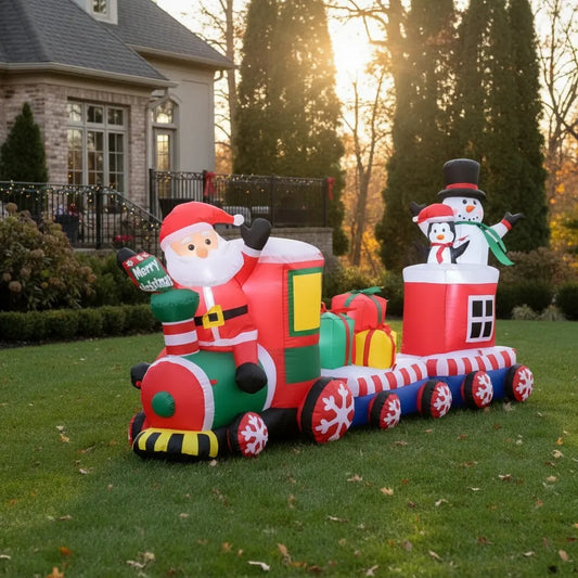 Inflable Navideño Con Tren Muñeco De Nieve 180x190x100