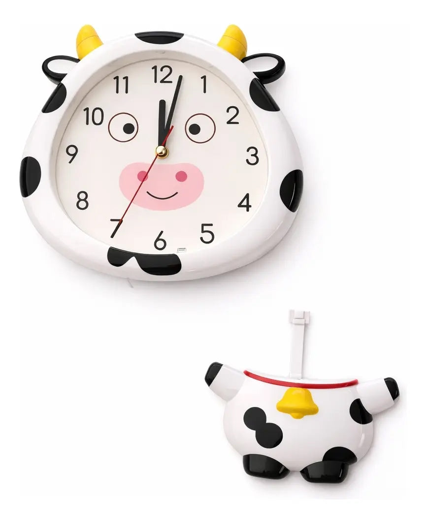 Reloj De Pared 34x4x26 Figura Vaca Con Péndulo Ojos Móviles