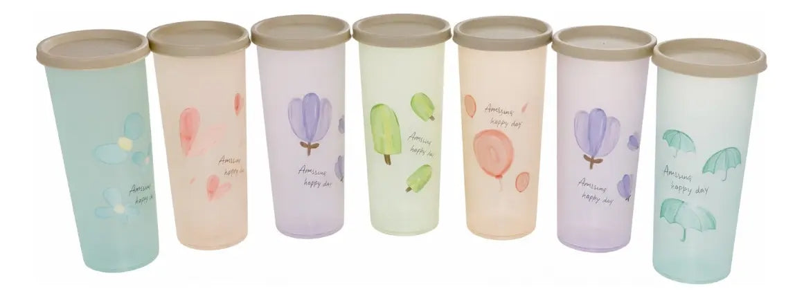 Vasos Pastel Con Tapa Set 7 Piezas 450ml Another Happy Day