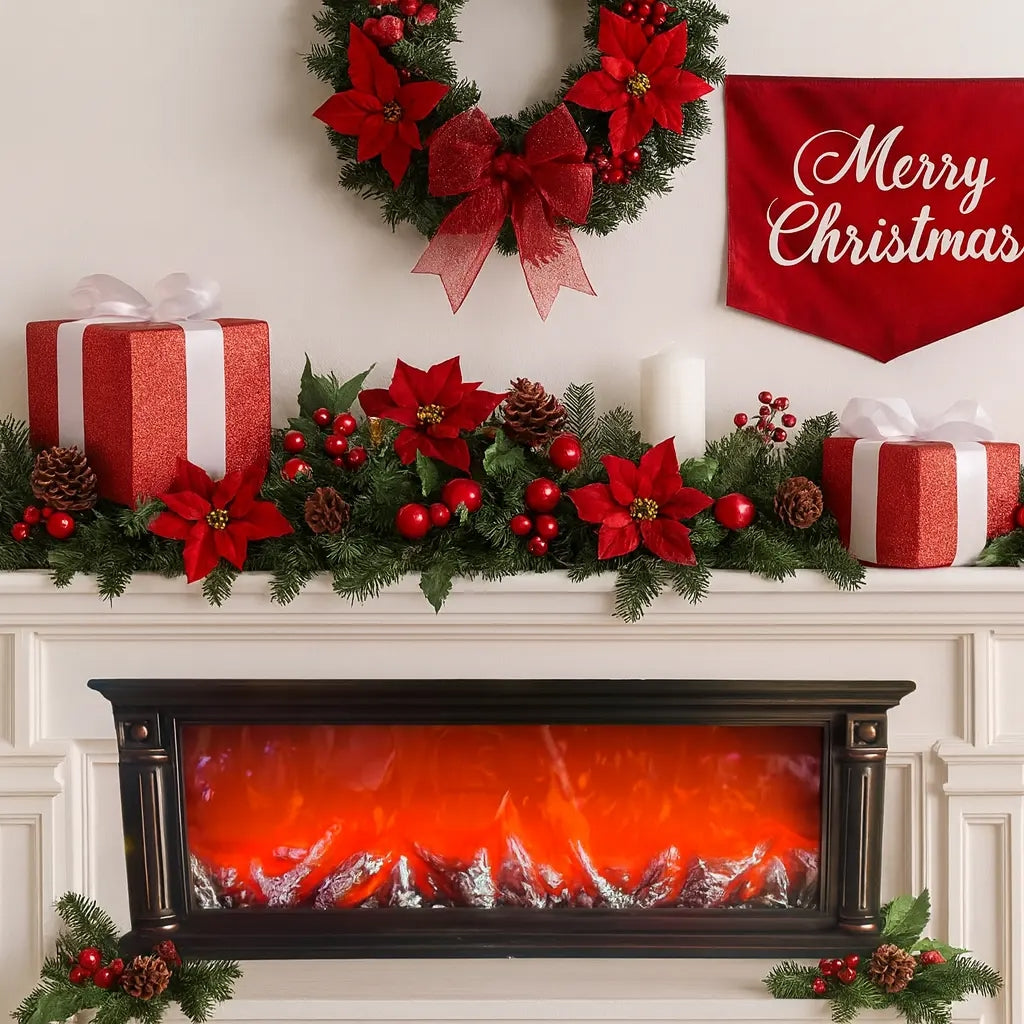 Adorno Navideño Tipo Chimenea Con Luz Cálida Usb 63 Cm