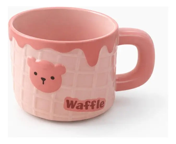 Taza Waffle De Oso Con Tapa Y Cuchara 500 Ml
