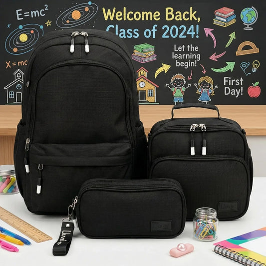 Set Escolar Lluvia 3 Piezas Diseño Funcional Negro Cuadros