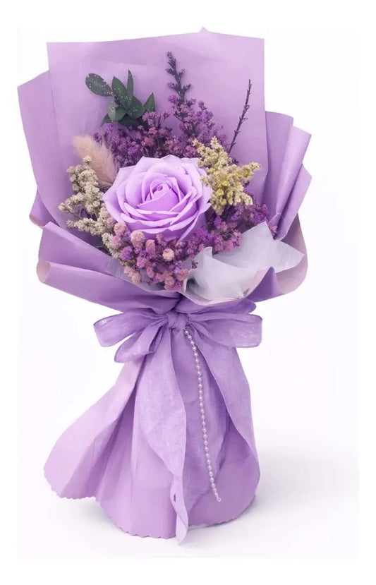 Bouquet Decorativo Con Rosa Y Follaje 3 Colores 31x10x16