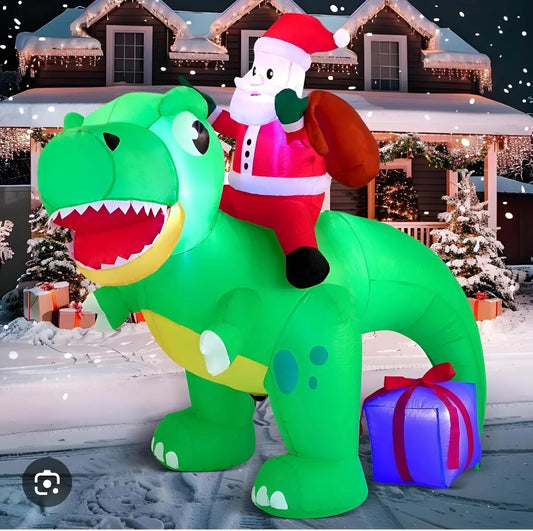Inflable Navideño Santa Claus Sobre Dinosaurio Marca Lluvia