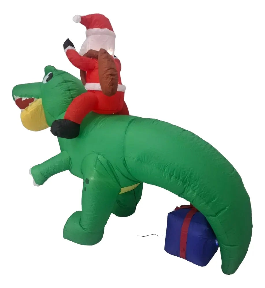 Inflable Navideño Santa Claus Sobre Dinosaurio Marca Lluvia